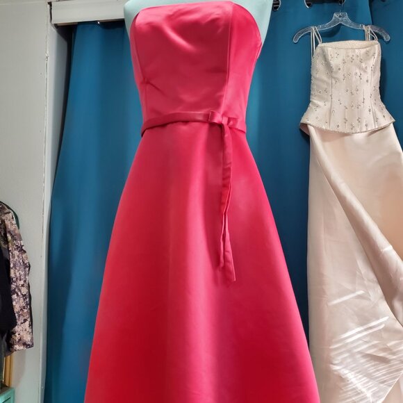 🌹Vintage Scott McClintock Strapless Hot Pink Cocktail Satin Gown / Formal 8 - Picture 5 of 10